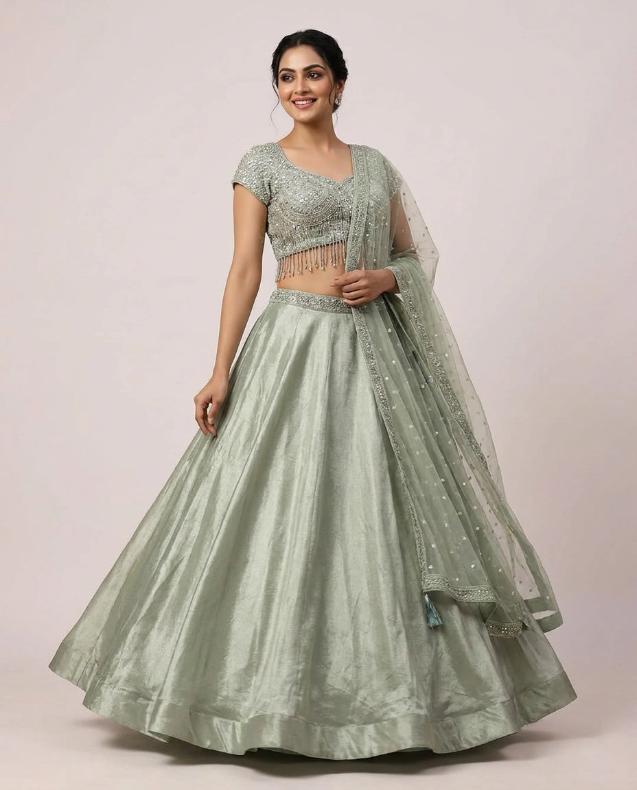 Tissue Lehenga with Gathered Skirt - Rangoli India