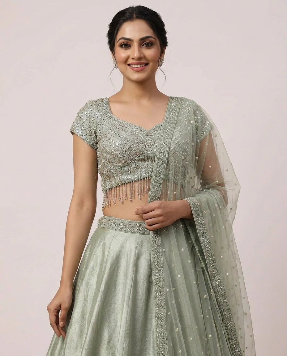 Tissue Lehenga with Gathered Skirt - Rangoli India