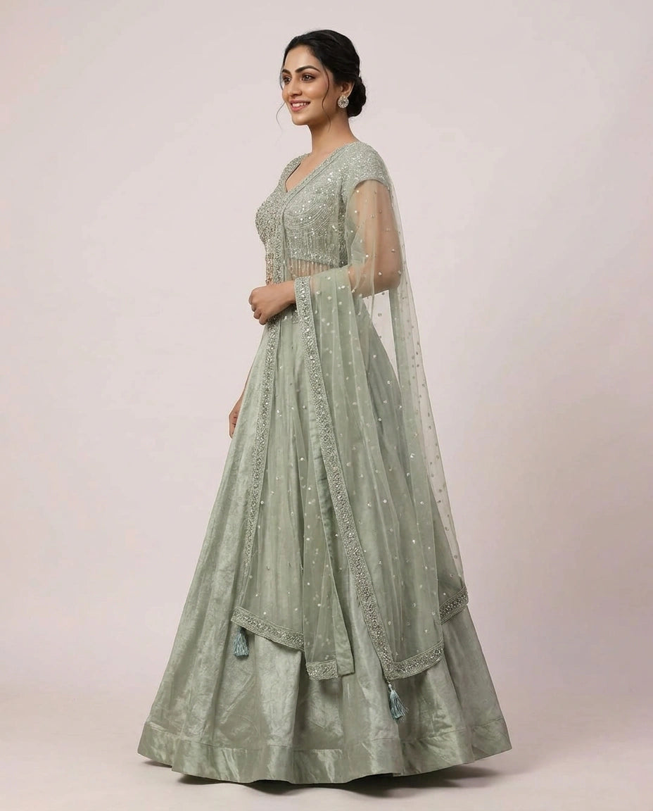 Tissue Lehenga with Gathered Skirt - Rangoli India