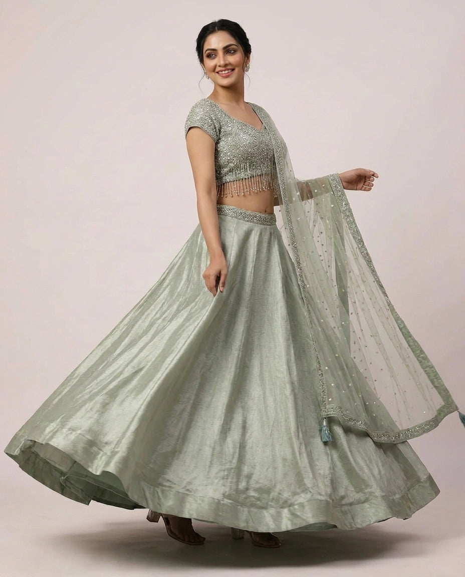 Tissue Lehenga with Gathered Skirt - Rangoli India