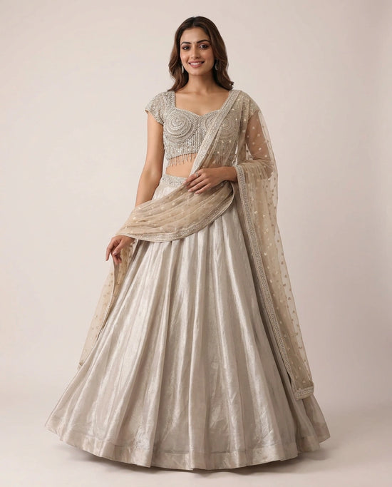 Tissue Lehenga with Gathered Skirt - Rangoli India