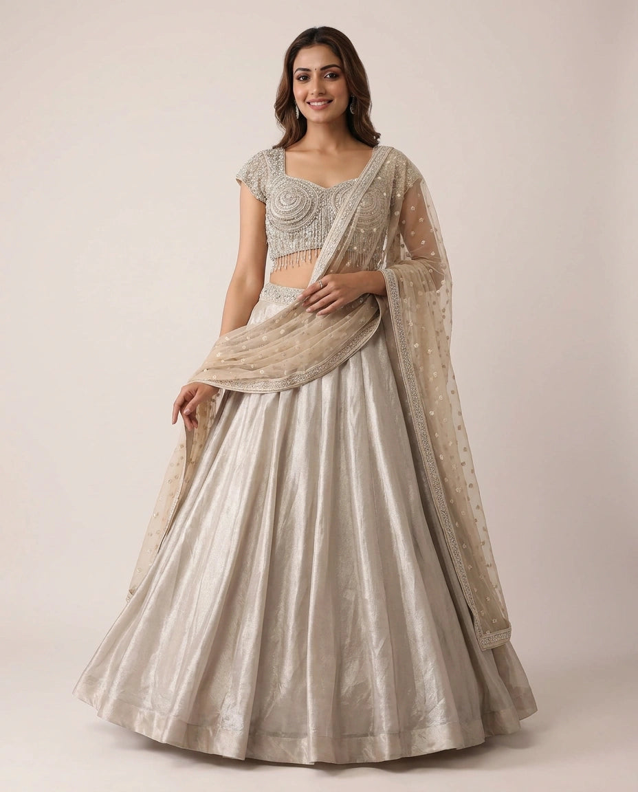 Tissue Lehenga with Gathered Skirt - Rangoli India
