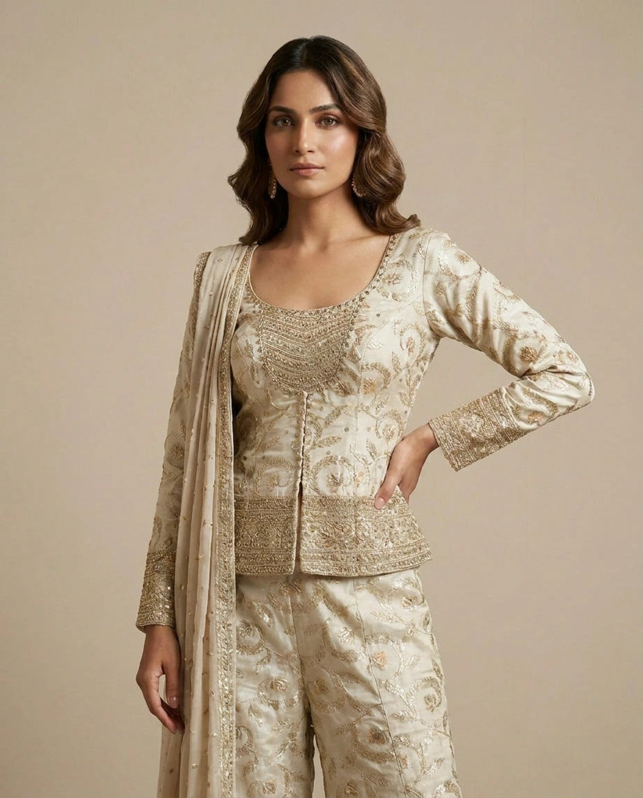 Tissue Choli Palazzo Set with Peplum Choli - Rangoli India