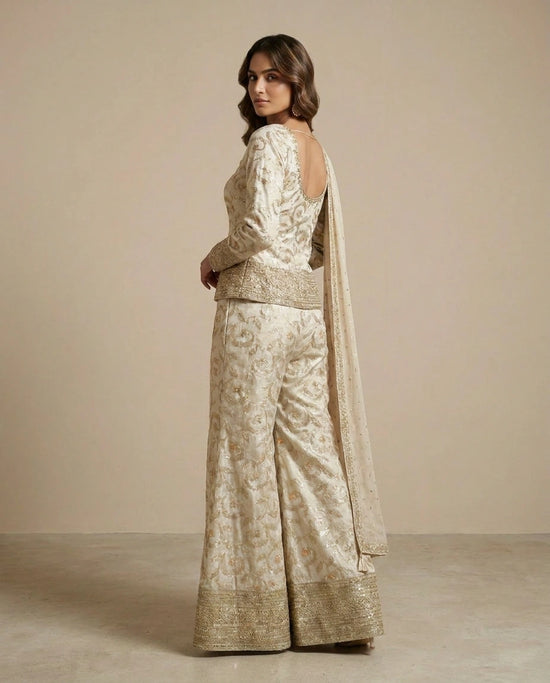 Tissue Choli Palazzo Set with Peplum Choli view 2