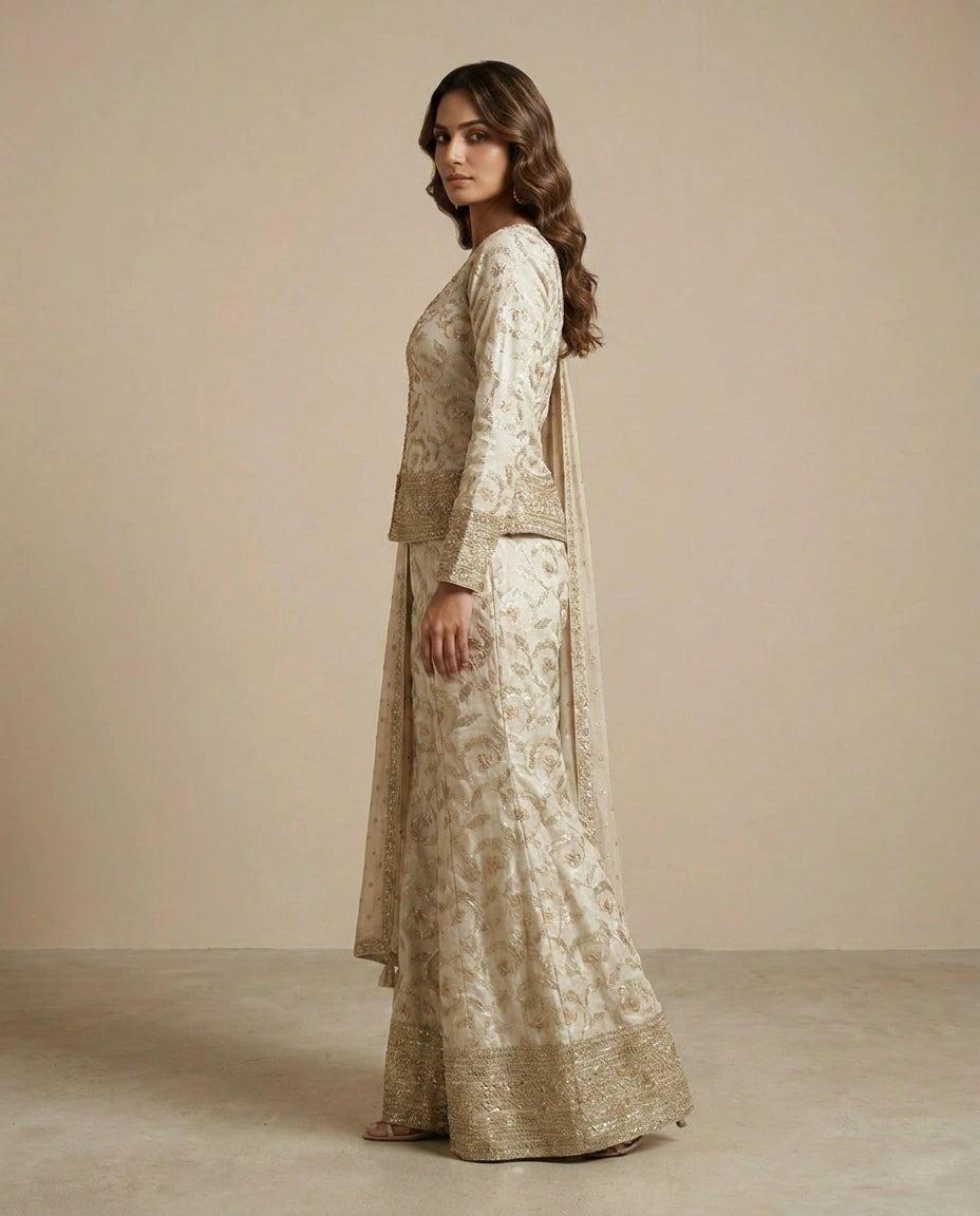 Tissue Choli Palazzo Set with Peplum Choli view 3
