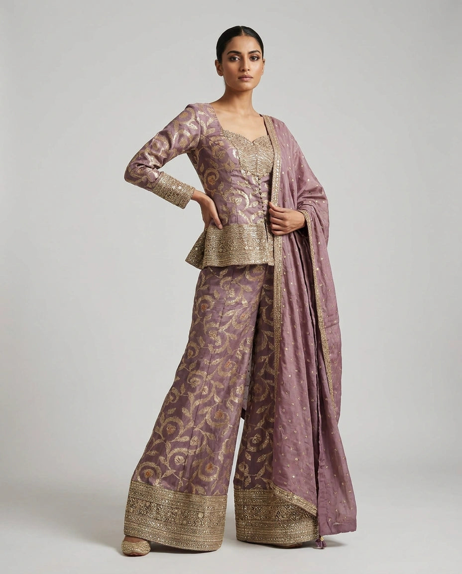 Tissue Choli Palazzo Set with Peplum Choli view 4