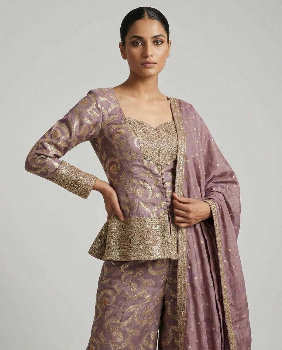 Tissue Choli Palazzo Set with Peplum Choli view 5