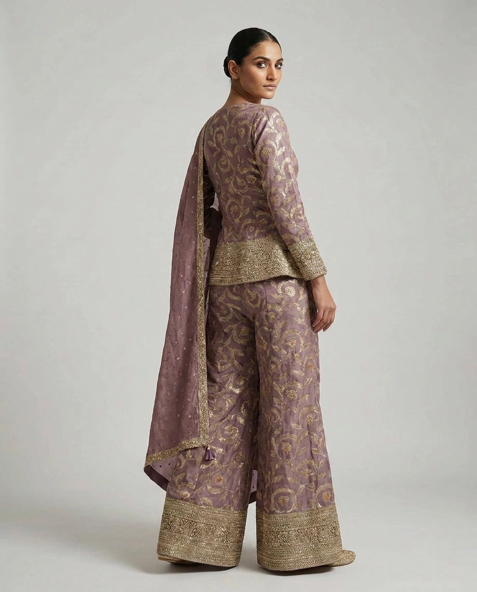 Tissue Choli Palazzo Set with Peplum Choli view 6