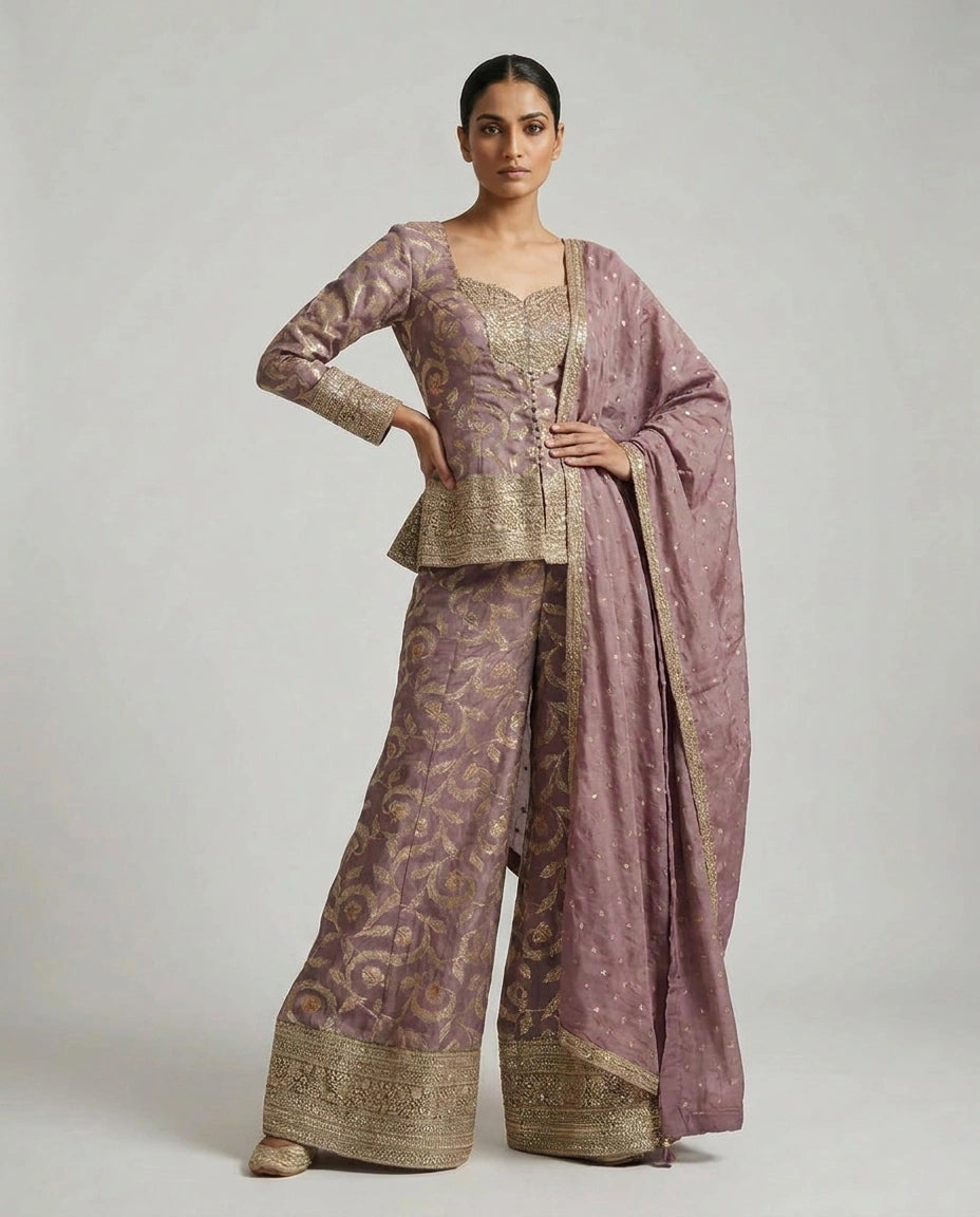 Tissue Choli Palazzo Set with Peplum Choli view 7