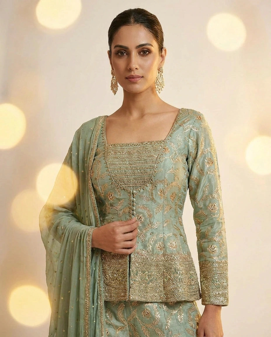 Tissue Choli Palazzo Set with Peplum Choli view 9