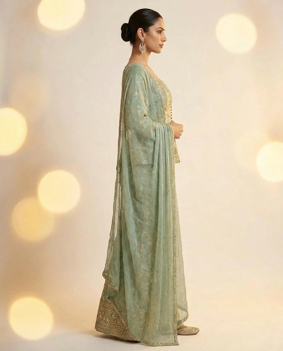 Tissue Choli Palazzo Set with Peplum Choli view 10