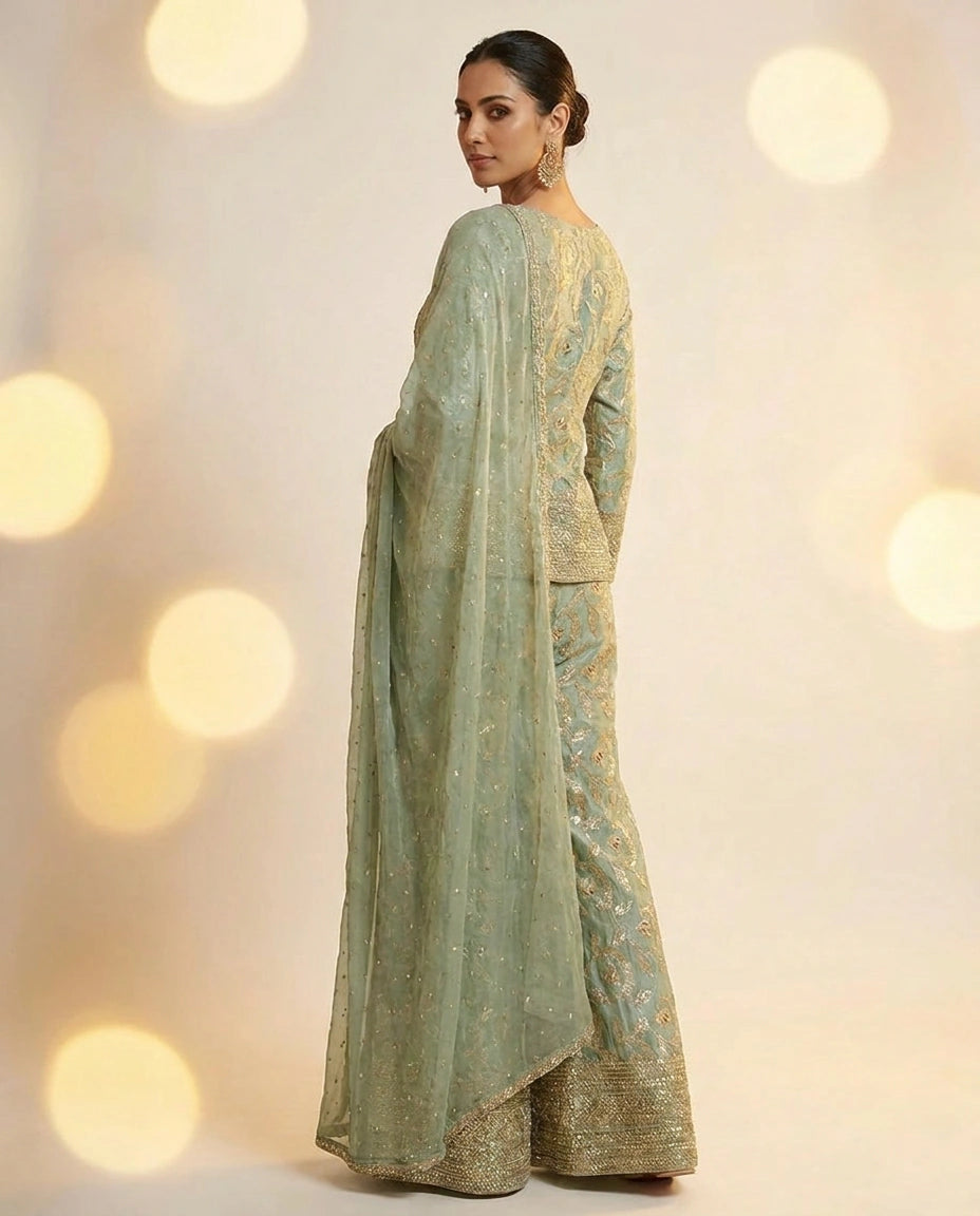 Tissue Choli Palazzo Set with Peplum Choli view 11