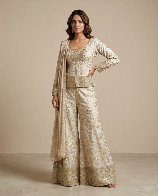 Tissue Choli Palazzo Set with Peplum Choli view 12