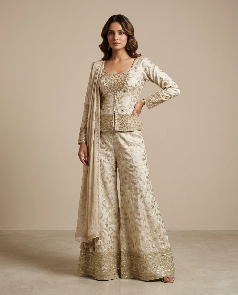 Tissue Choli Palazzo Set with Peplum Choli view 12