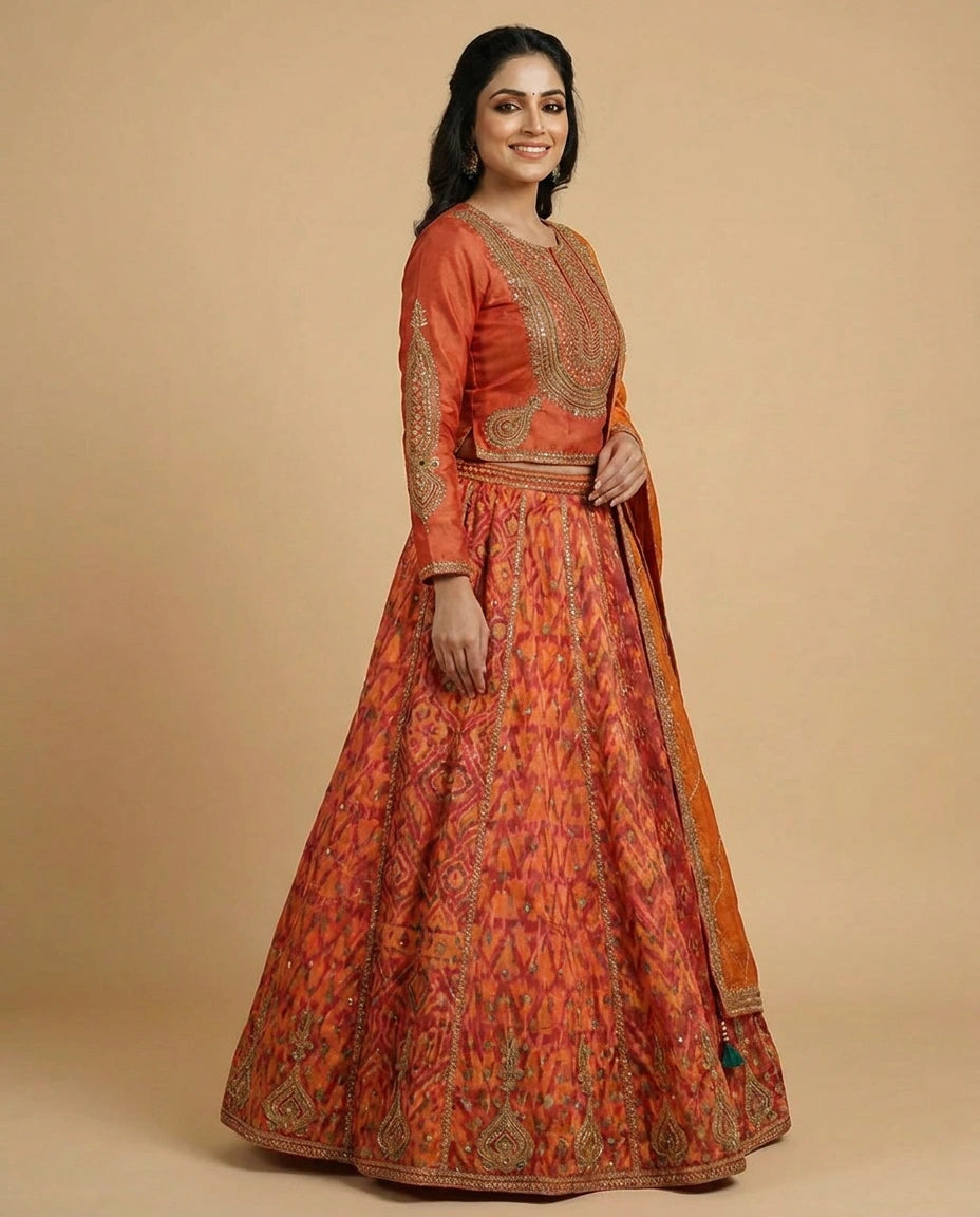 Red Dola Silk Peplum Lehenga with Embroidered Jacket - Rangoli India