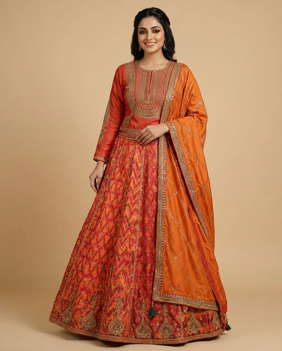 Red Dola Silk Peplum Lehenga with Embroidered Jacket - Rangoli India