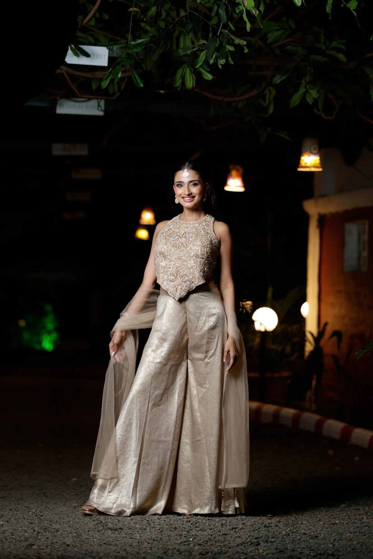 Gold Tissue Choli Palazzo Set