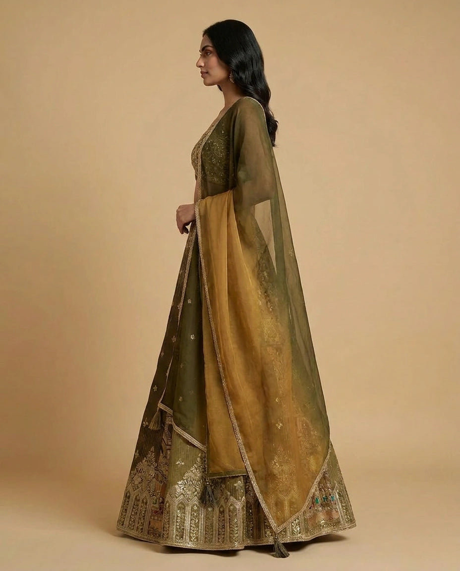 Dola Silk Croptop Lehenga with Gota Patti Flared Skirt for Women - Rangoli India