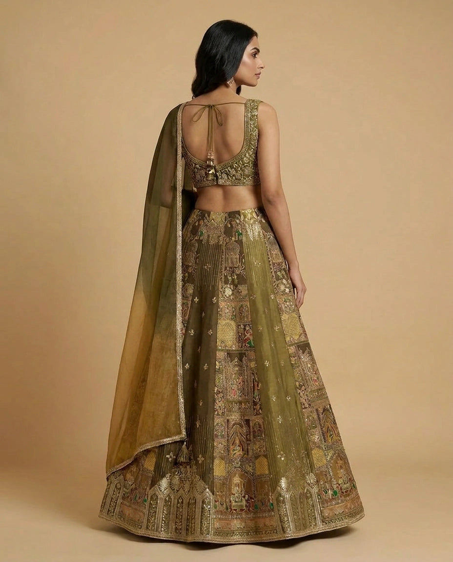 Dola Silk Croptop Lehenga with Gota Patti Flared Skirt for Women - Rangoli India