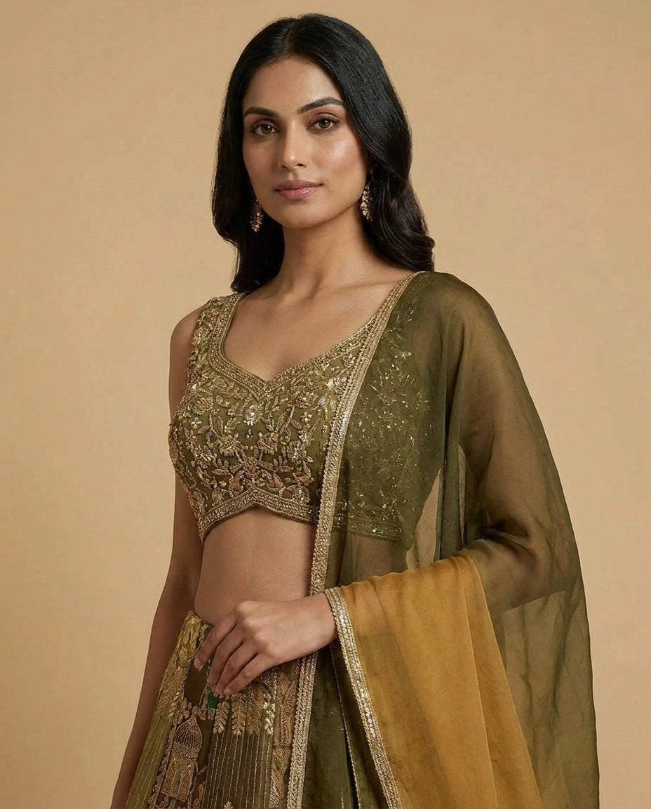 Dola Silk Croptop Lehenga with Gota Patti Flared Skirt for Women - Rangoli India