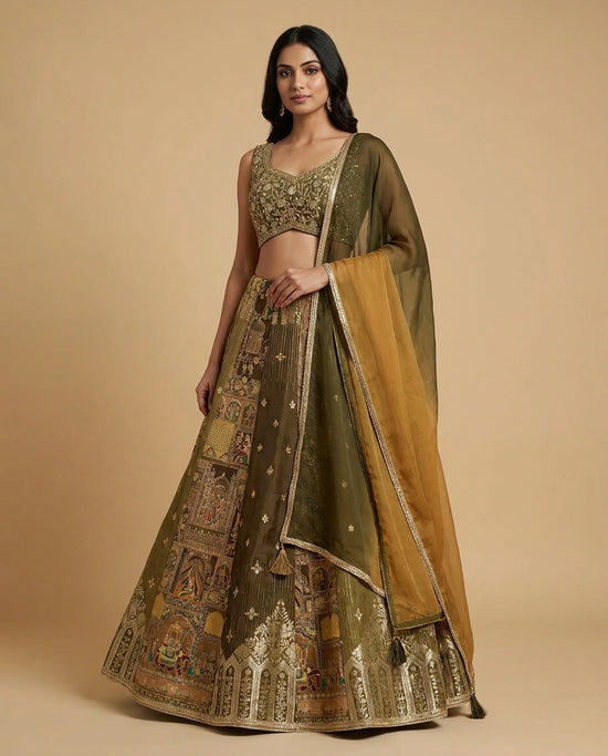 Dola Silk Croptop Lehenga with Gota Patti Flared Skirt for Women - Rangoli India