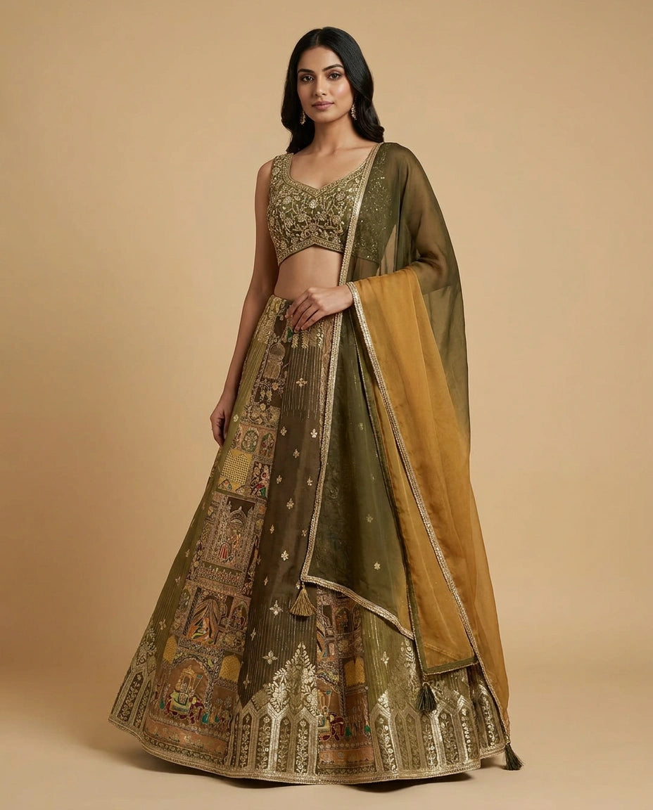 Dola Silk Croptop Lehenga with Gota Patti Flared Skirt for Women - Rangoli India