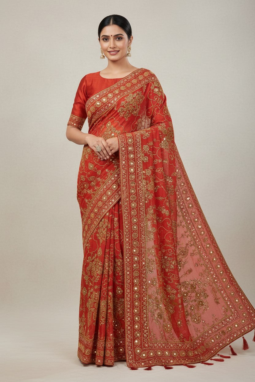 Handcrafted Georgette Embroidery Saree - Rangoli Sarees