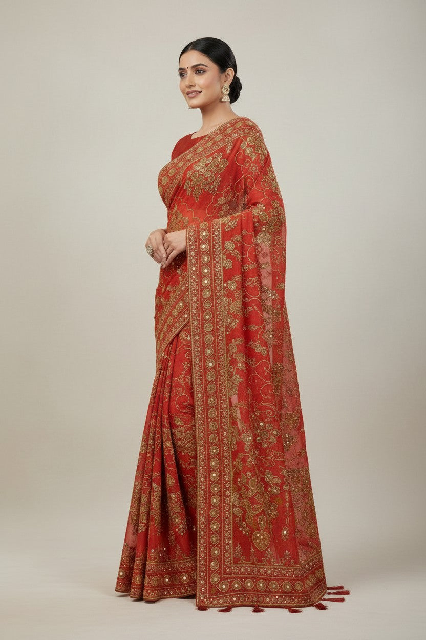 Handcrafted Georgette Embroidery Saree - Rangoli Sarees