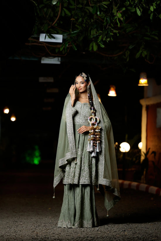 Pista Green Chinon Sharara Suit