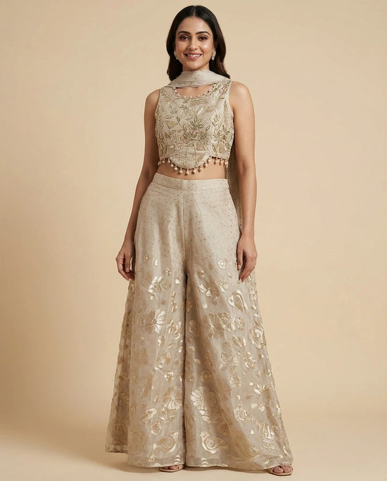 Beige Short Choli Co-ord Set Set - Rangoli India