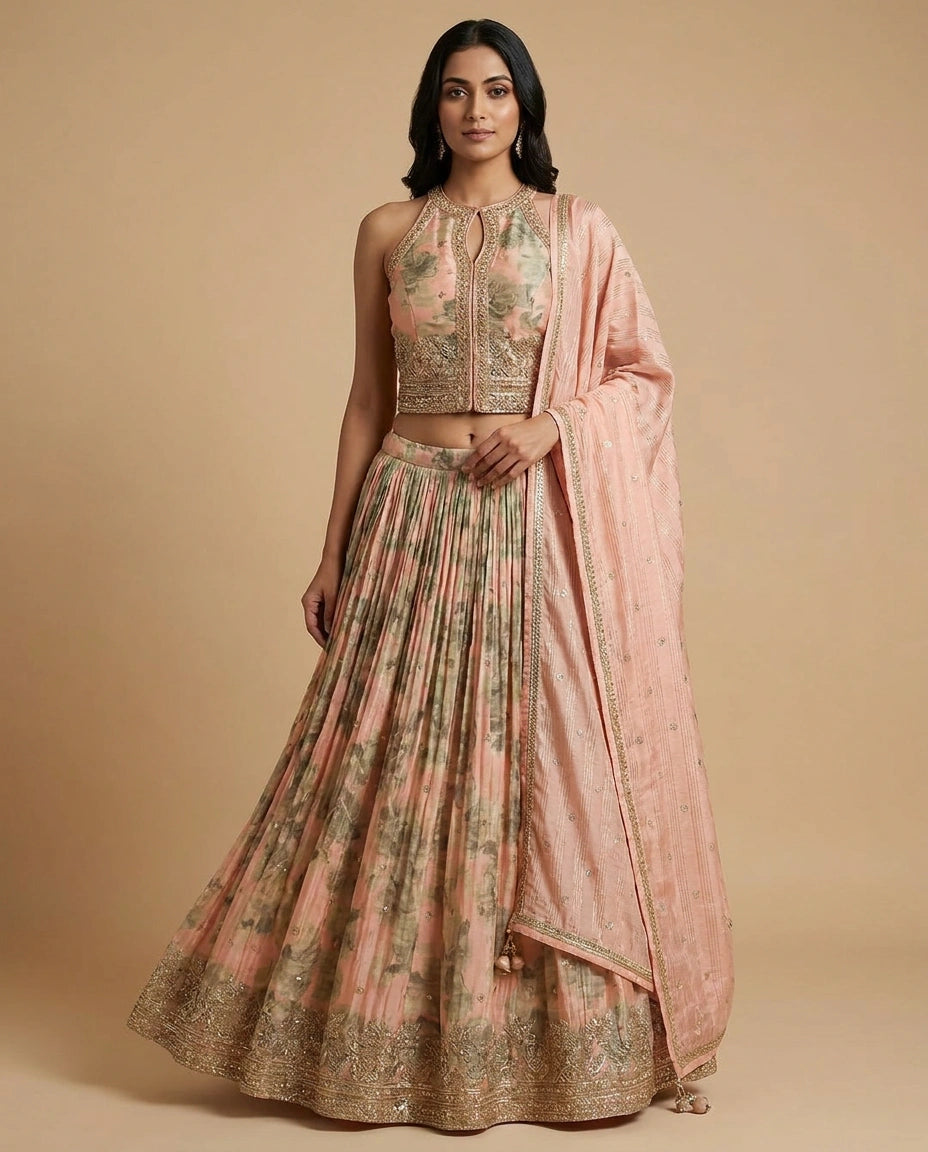 Dola Silk Lehenga with Cutdana and Stone Embellishment for Women - Rangoli India