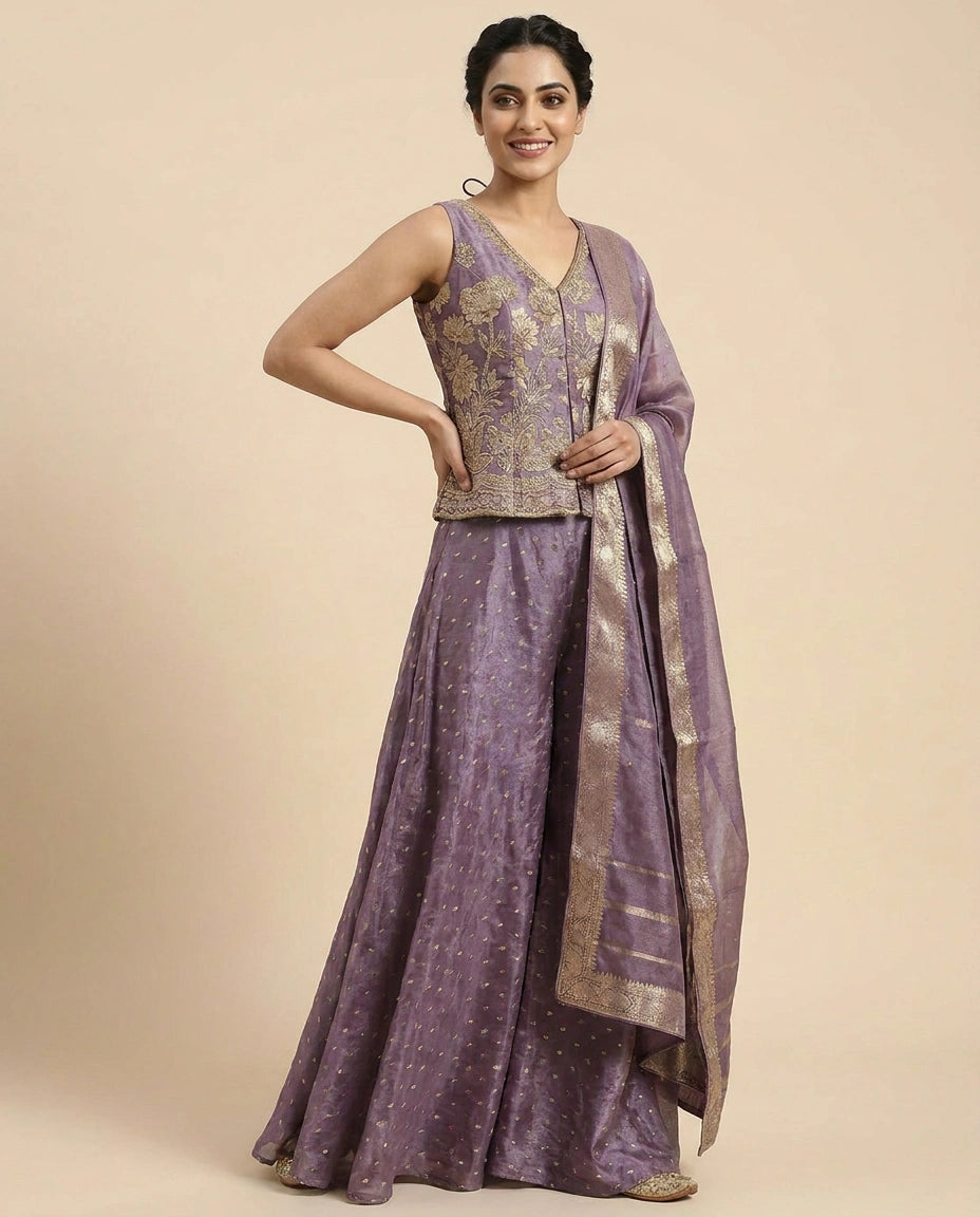 Long Choli Co-ord Set Set Tissue - Rangoli India