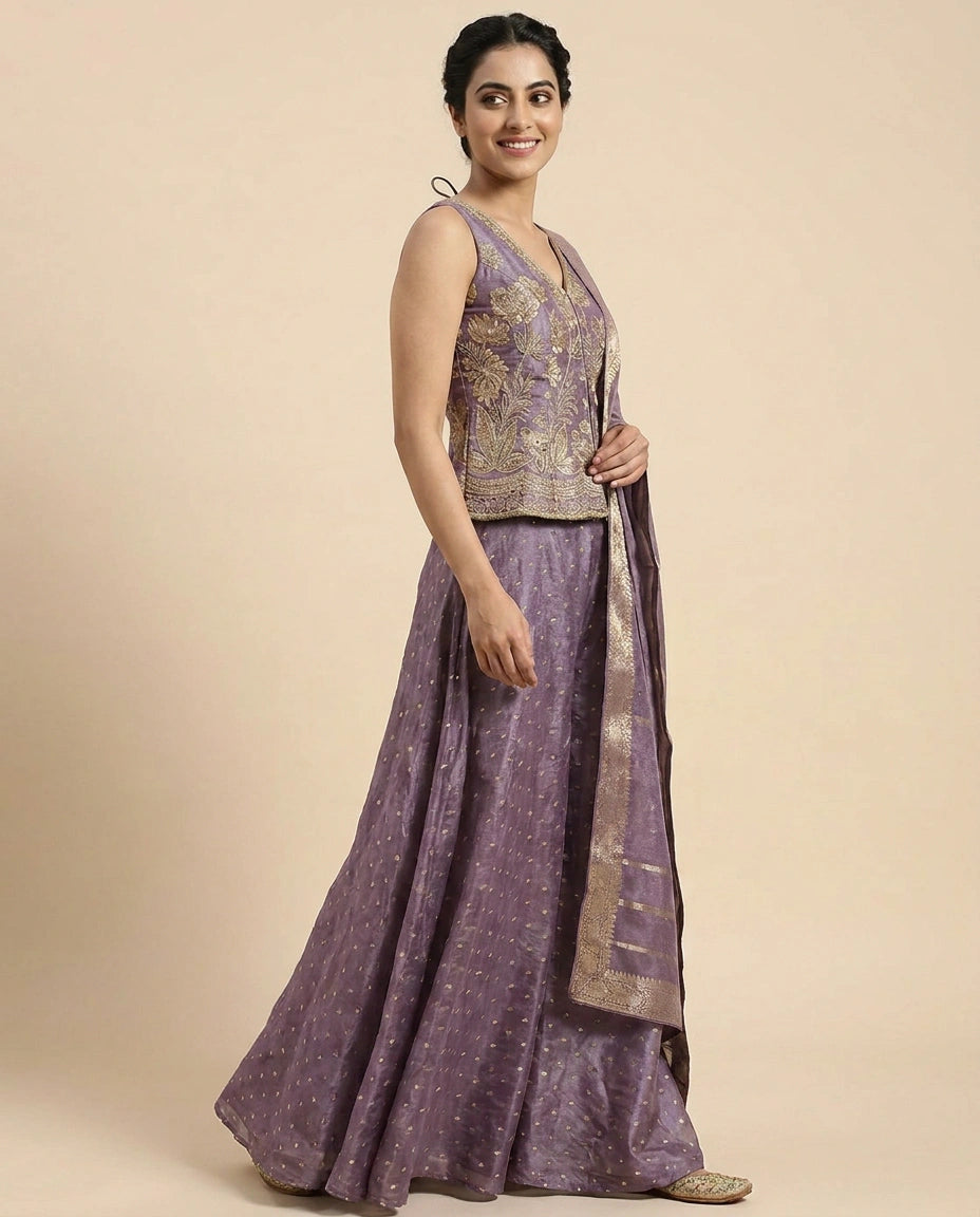 Long Choli Co-ord Set Set Tissue - Rangoli India