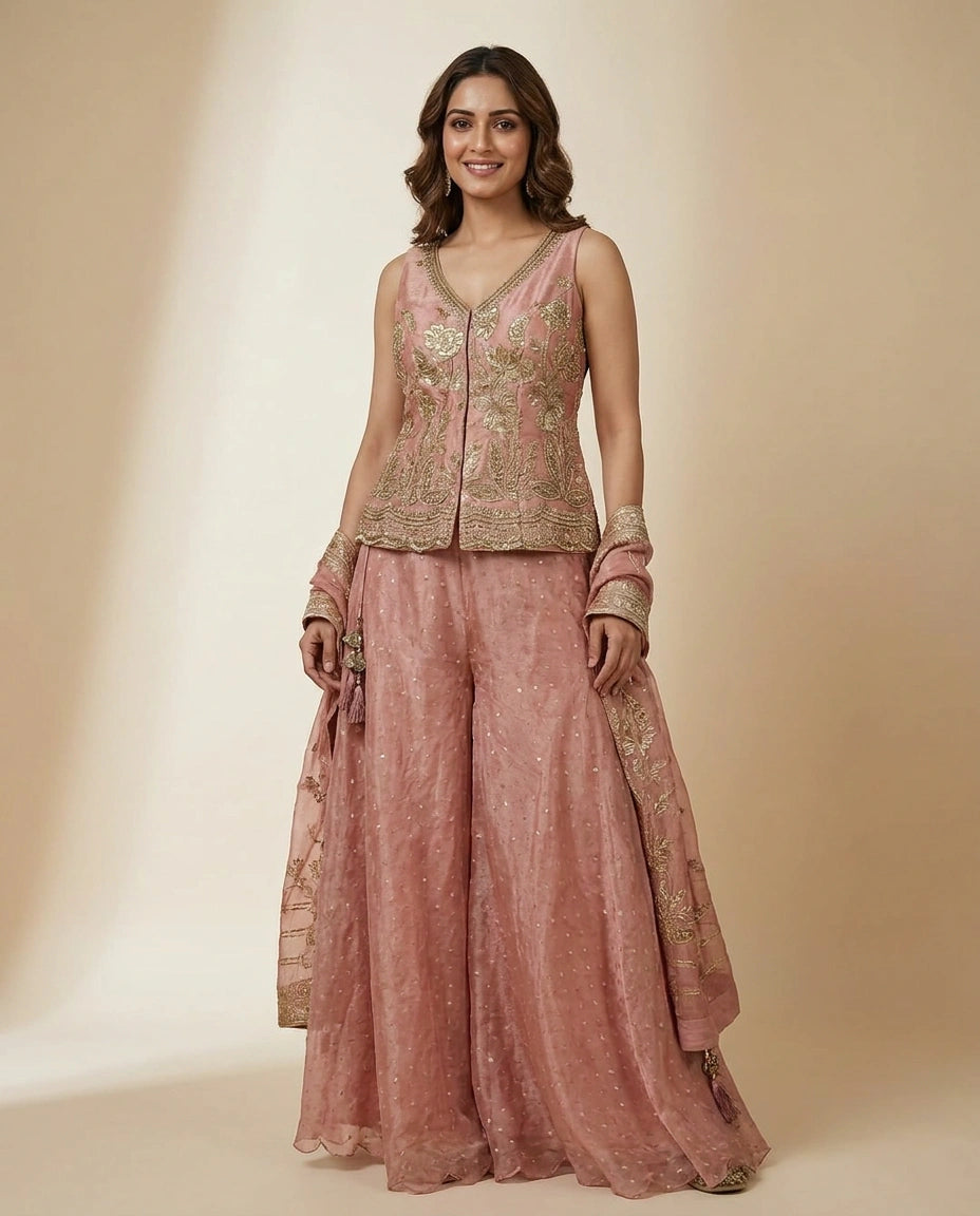 Long Choli Co-ord Set Set Tissue - Rangoli India