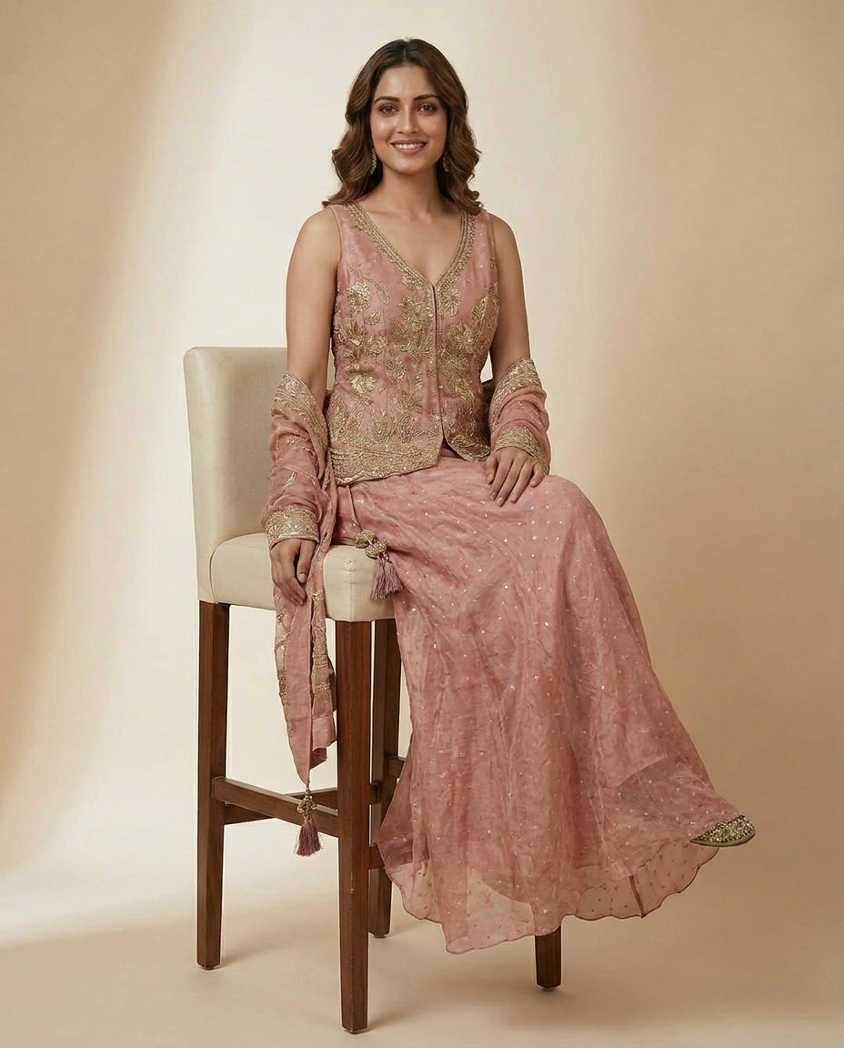 Long Choli Co-ord Set Set Tissue - Rangoli India