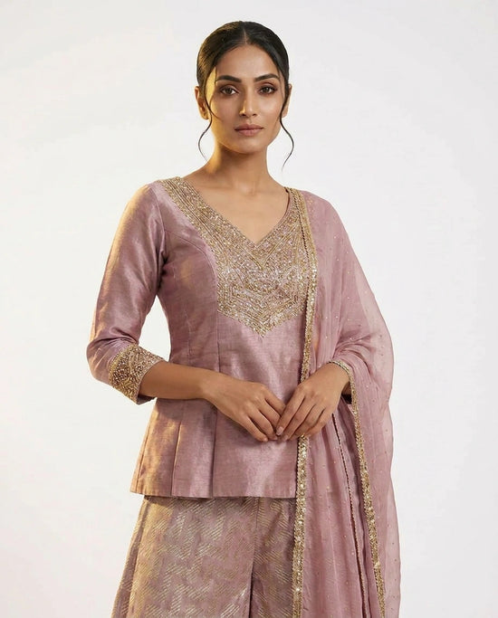 Tissue Sharara Suit with Flared Sharara for Festive Wear - Rangoli India