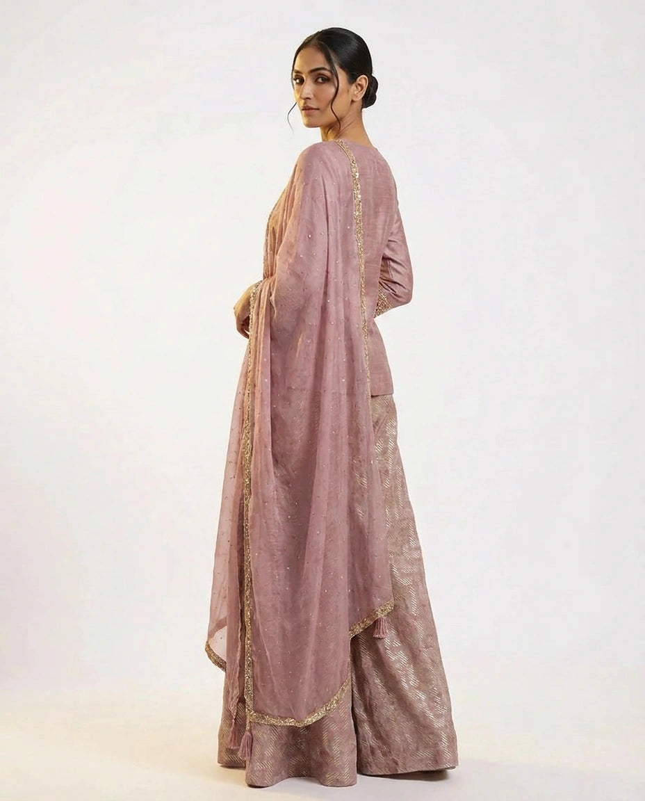 Tissue Sharara Suit with Flared Sharara for Festive Wear view 2