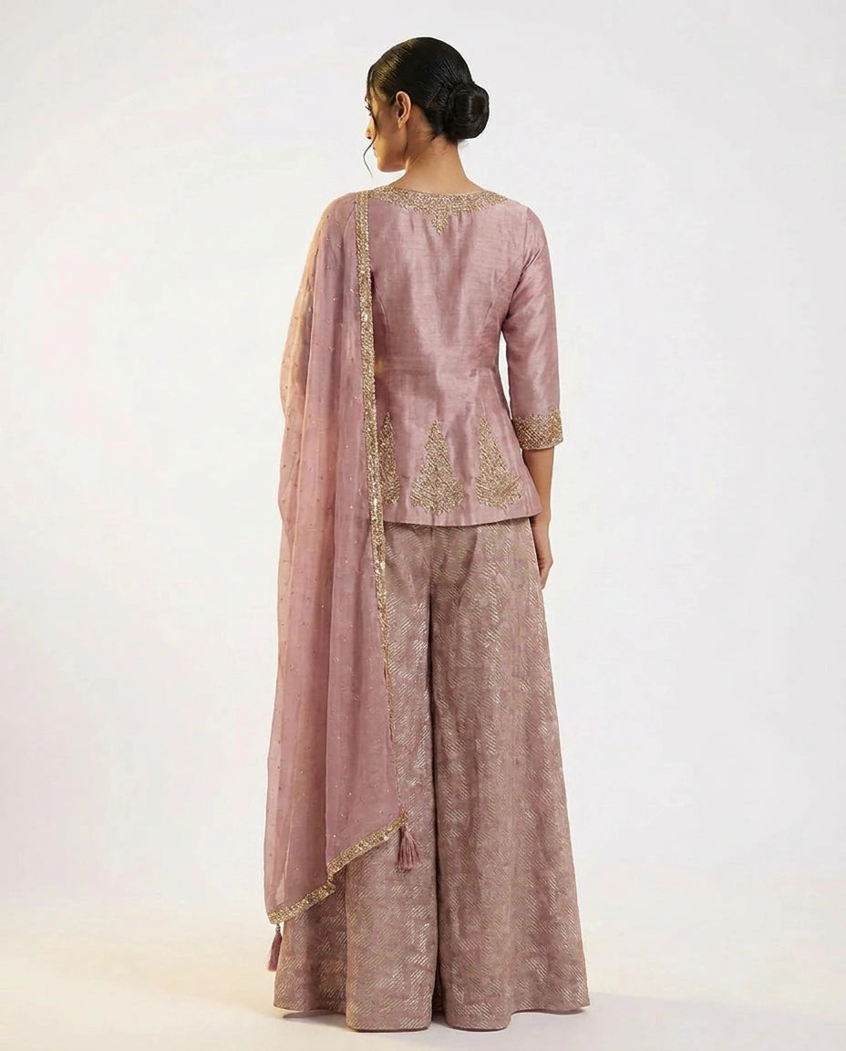 Tissue Sharara Suit with Flared Sharara for Festive Wear view 3