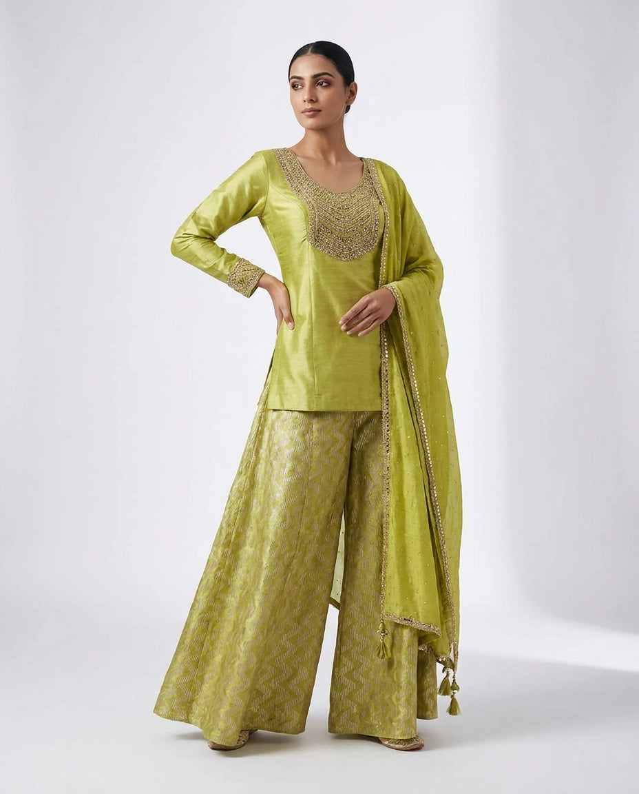 Tissue Sharara Suit with Flared Sharara for Festive Wear view 4