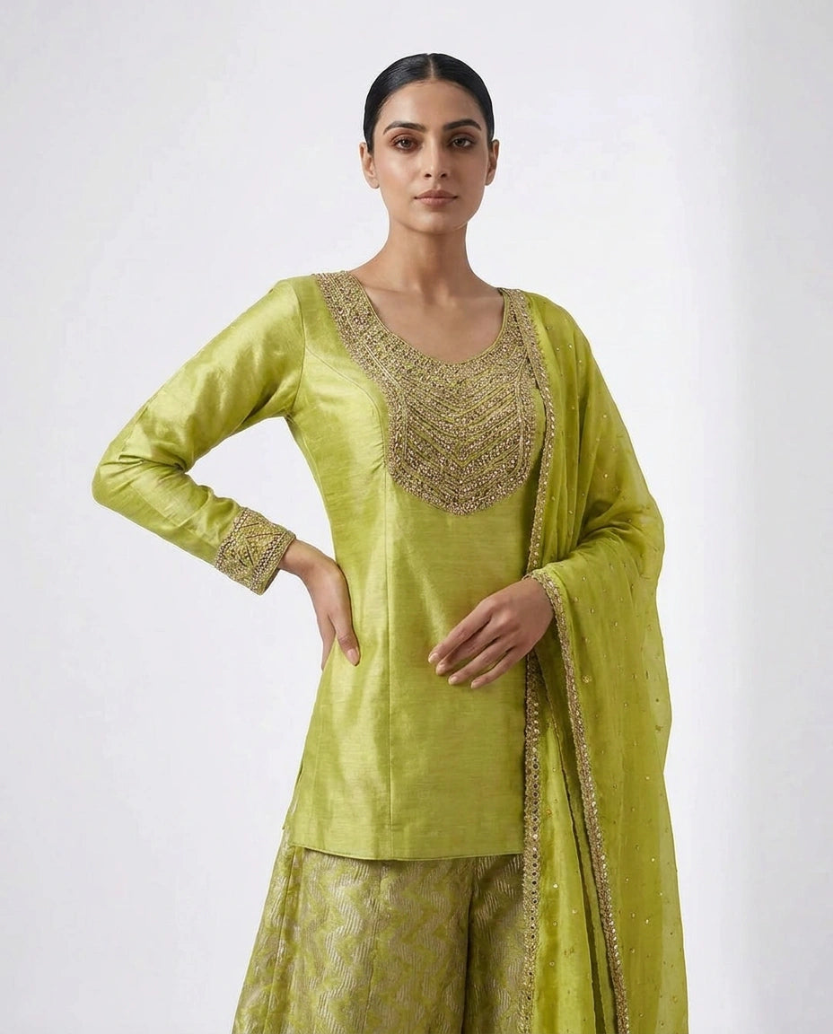 Tissue Sharara Suit with Flared Sharara for Festive Wear view 5