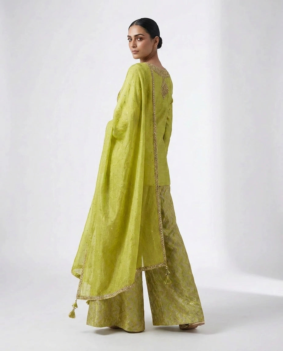 Tissue Sharara Suit with Flared Sharara for Festive Wear view 6