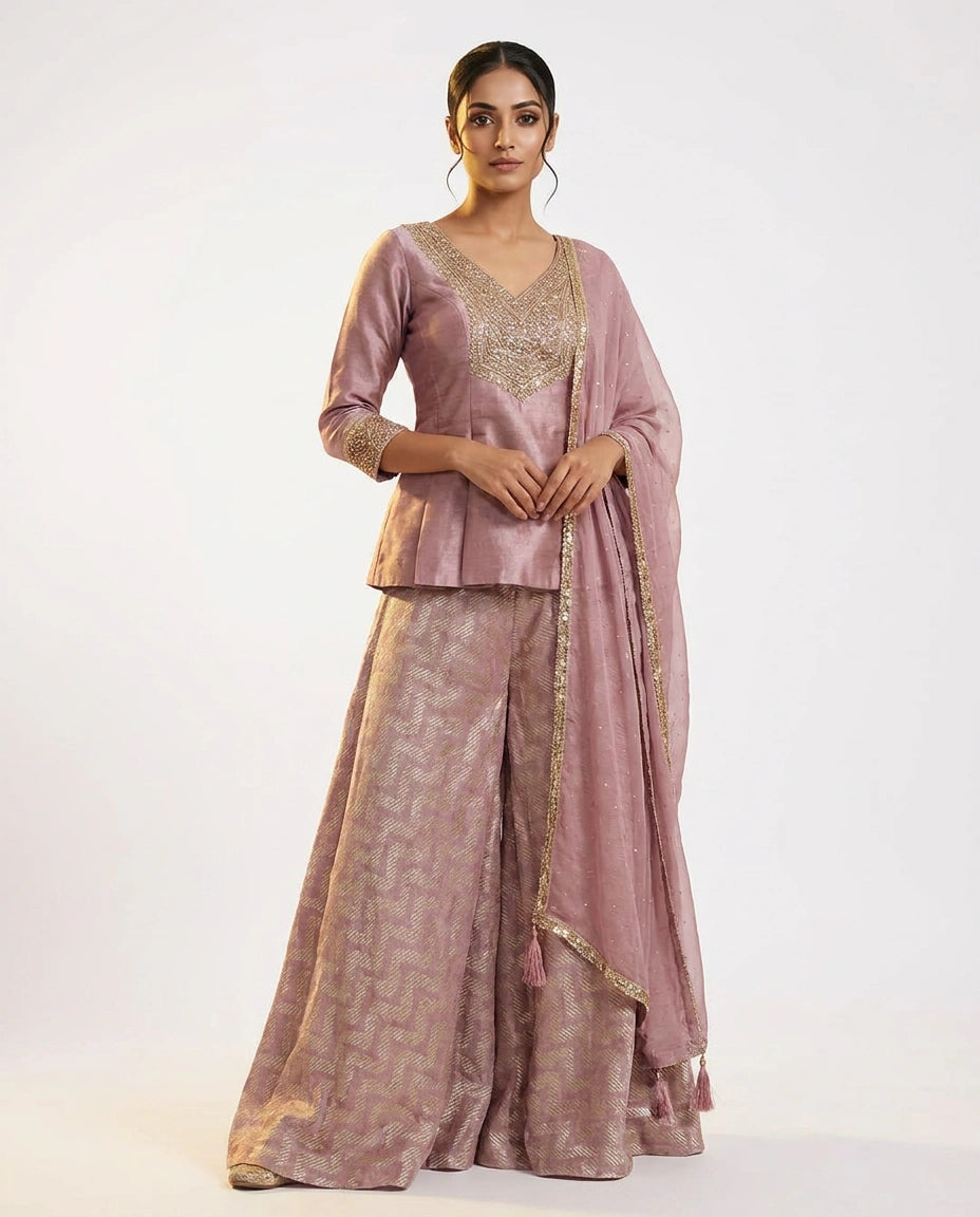 Tissue Sharara Suit with Flared Sharara for Festive Wear view 8