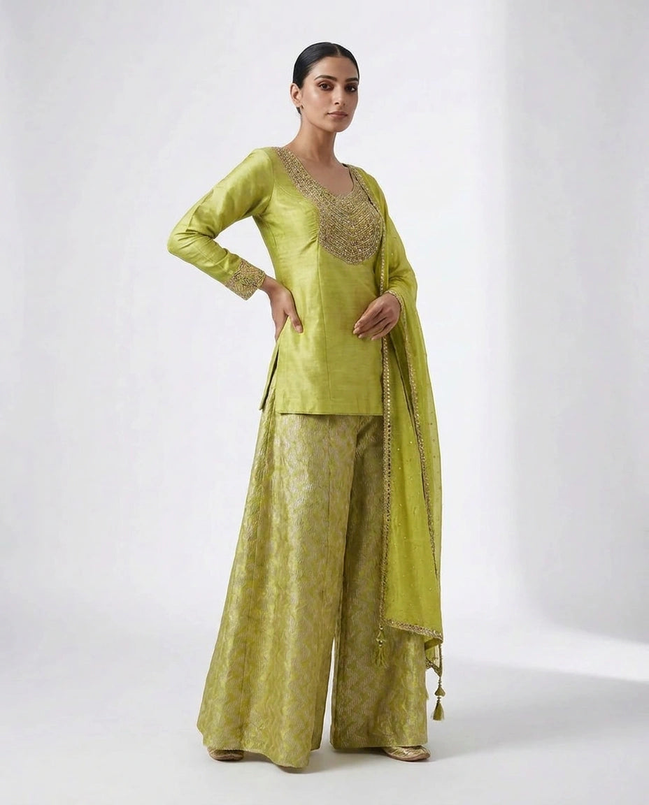 Tissue Sharara Suit with Flared Sharara for Festive Wear view 7