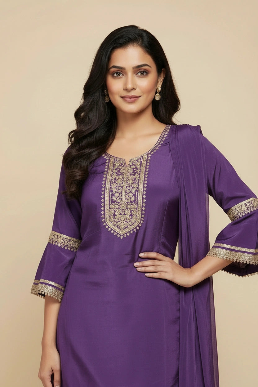 Artisan Crepe Silk Patiala Salwar Suit - View 2 | Rangoli
