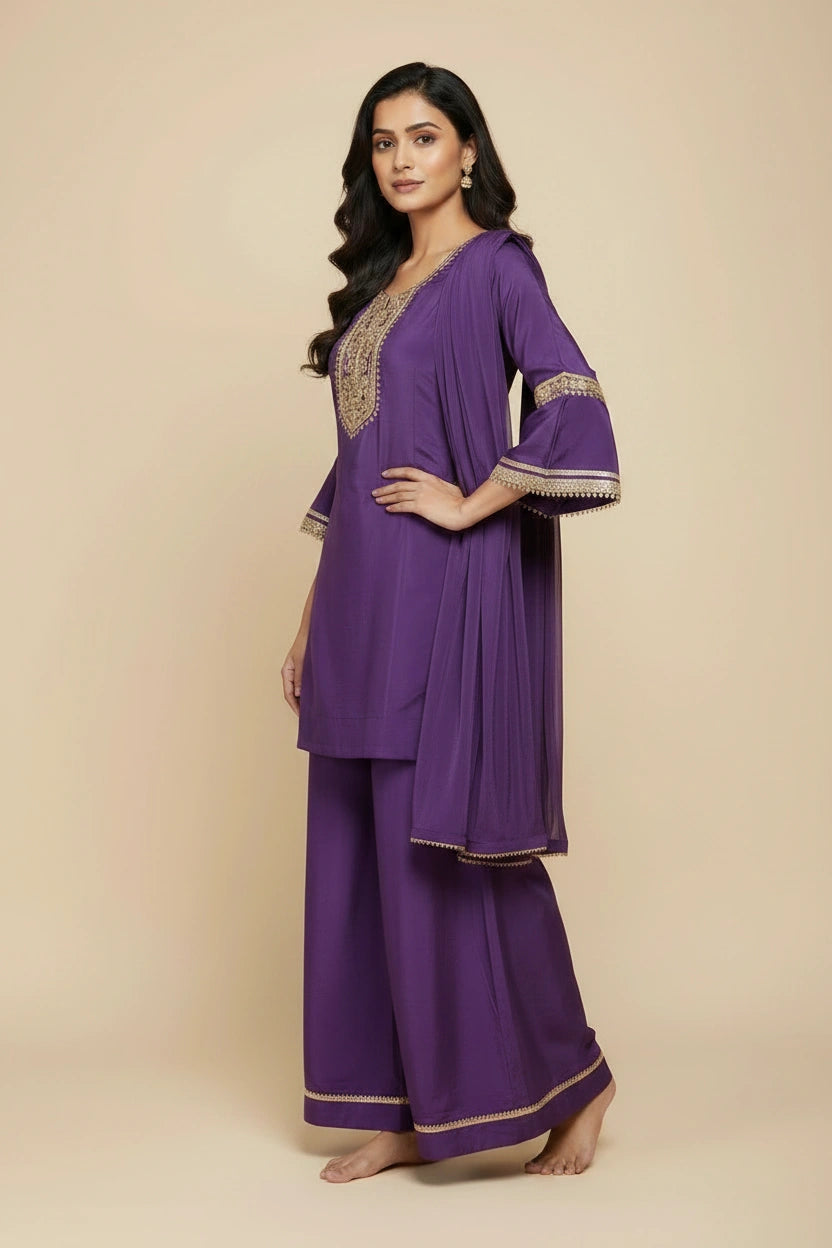 Artisan Crepe Silk Patiala Salwar Suit - View 3 | Rangoli