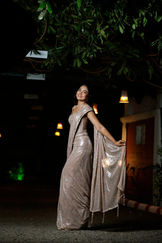 Net Pre-Draped Saree with Designer Blouse – back