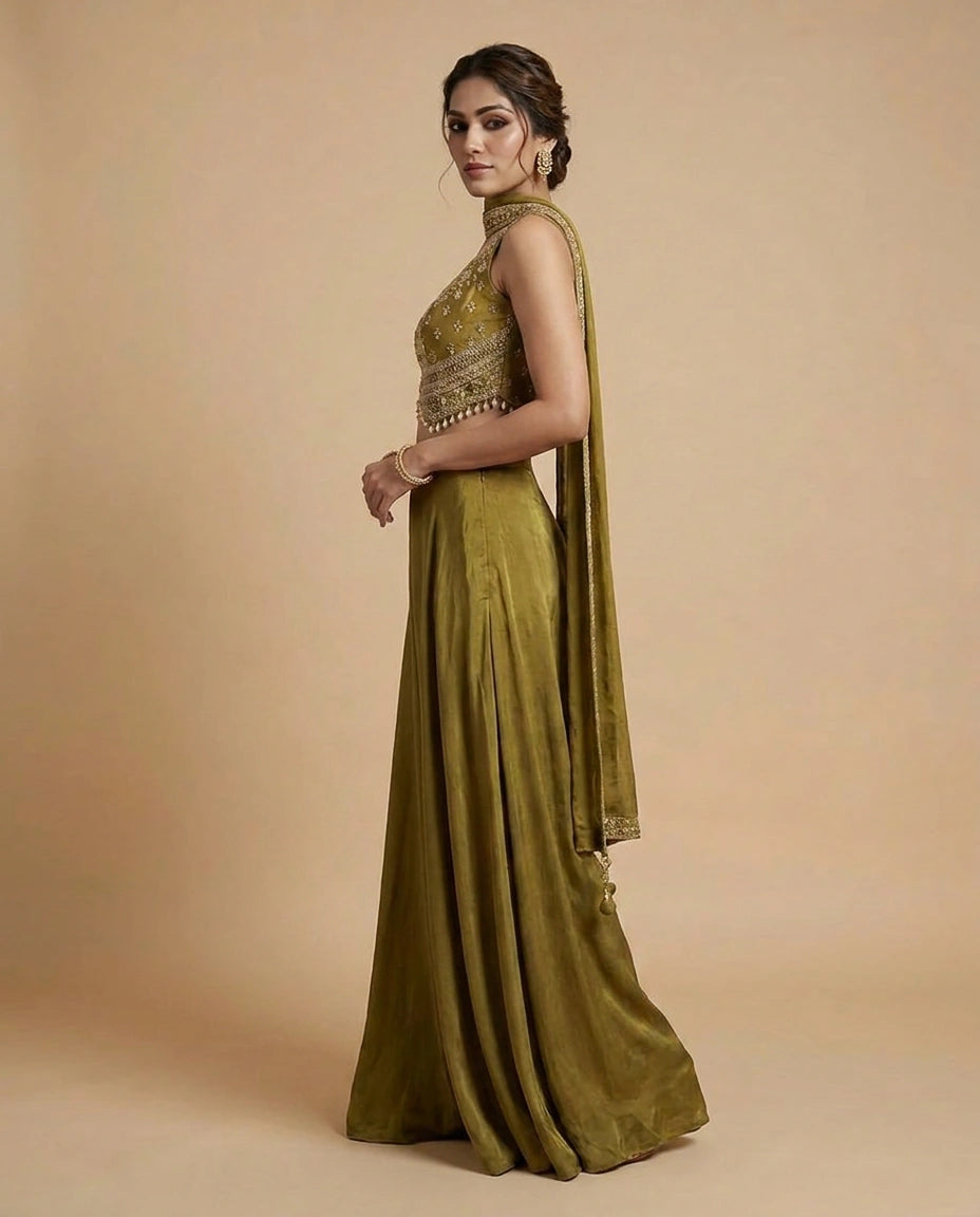 Crepe Silk Choli Palazzo Set - Rangoli India