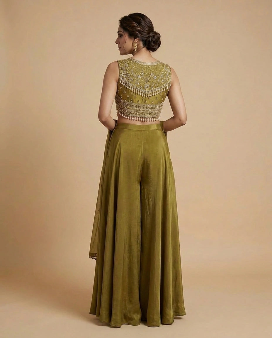 Crepe Silk Choli Palazzo Set - Rangoli India