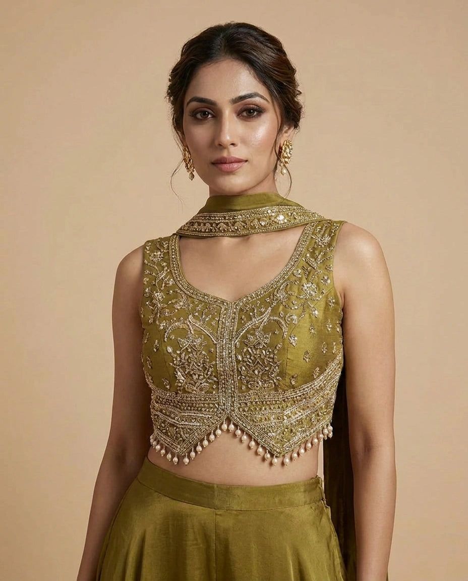 Crepe Silk Choli Palazzo Set - Rangoli India