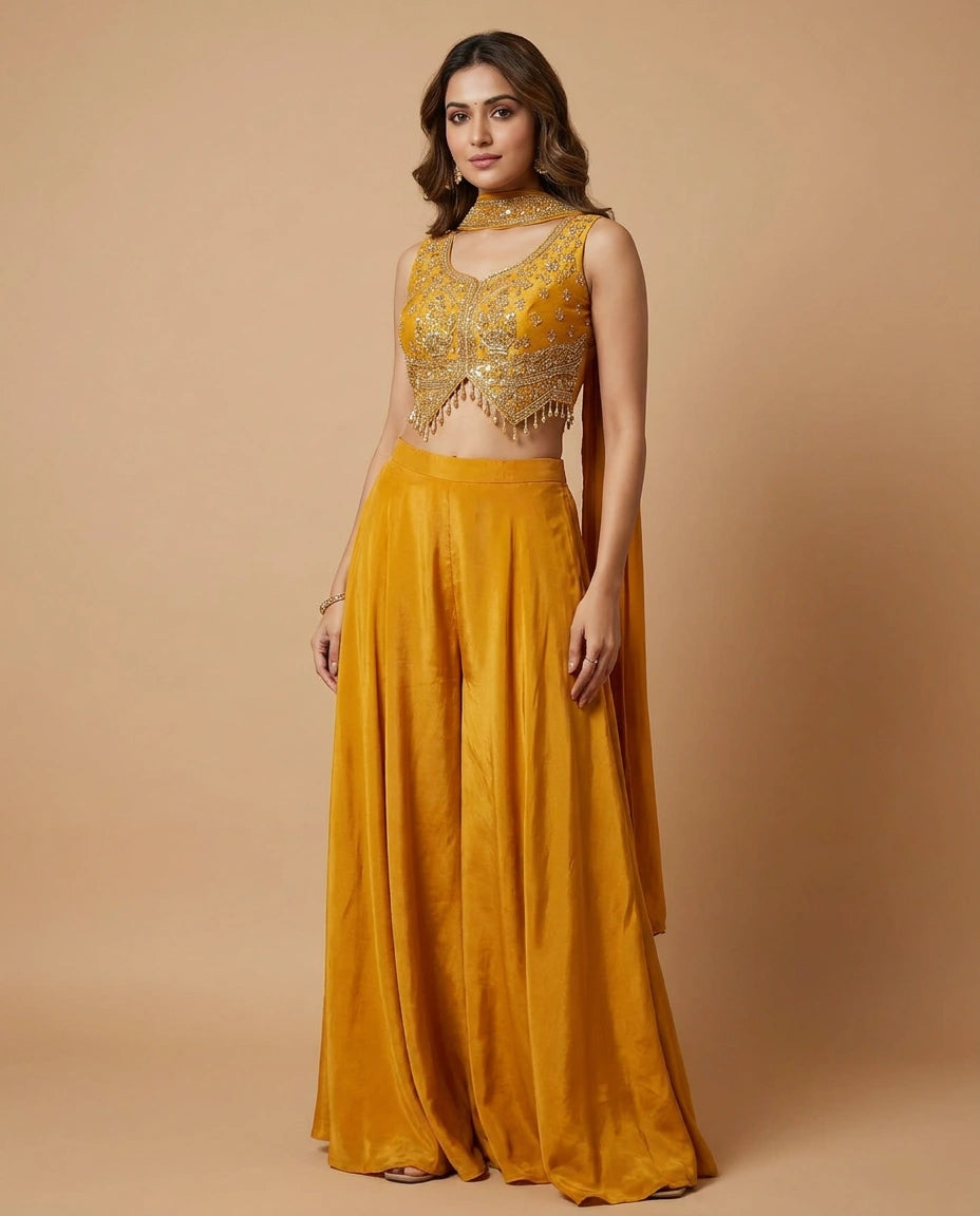 Crepe Silk Choli Palazzo Set - Rangoli India